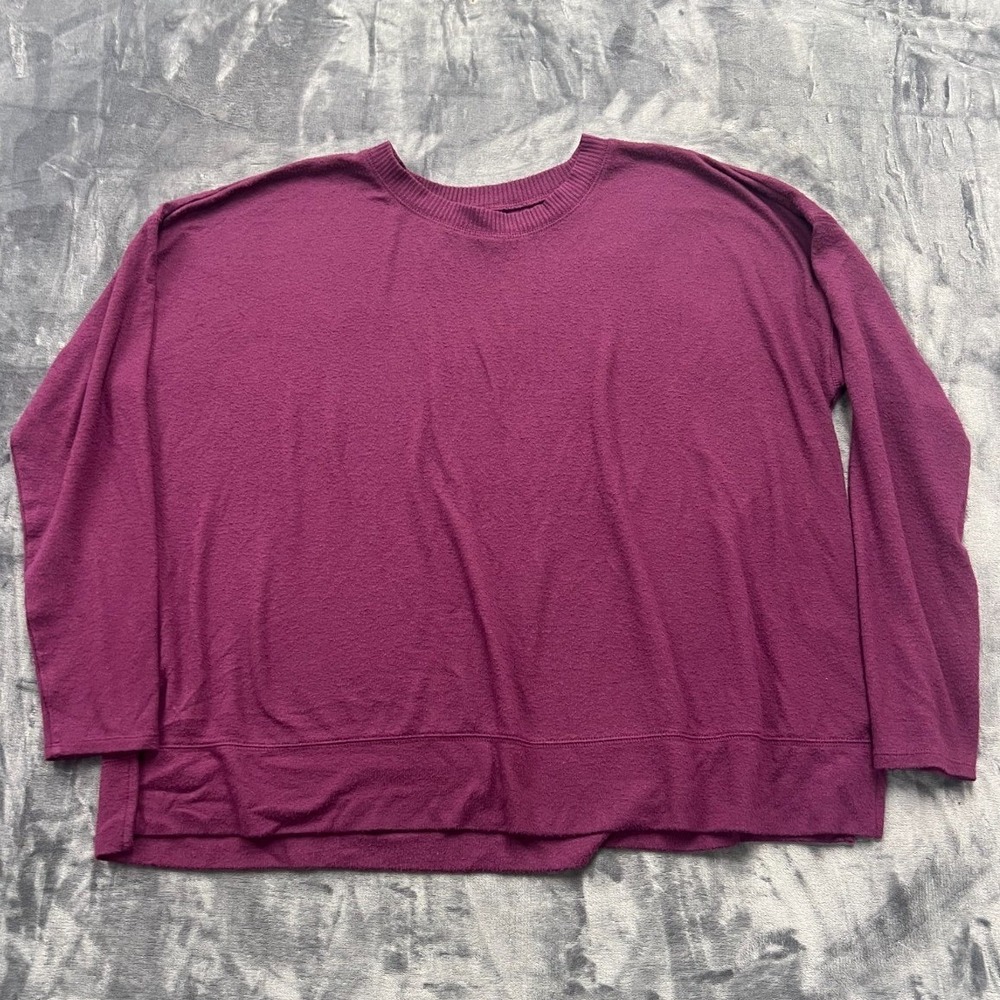 Lucky Brand‎ Sweater Womens Extra Large Purple Tight Knit Ribbed Side Slits Warm